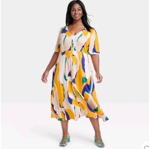 Women's Short SleeveButton-Front Shirt-dress Ava & Viv 1X